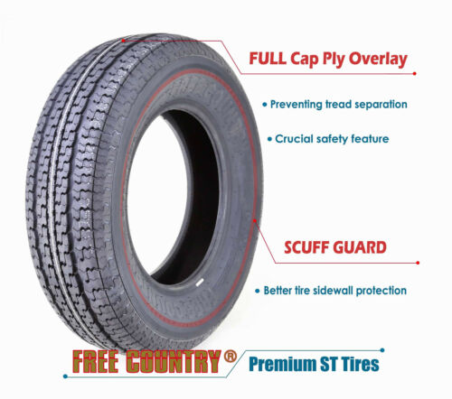 Trailer Tire ST205/75R15 Free Country 8 Ply Load Range D 107M w/Scuff Guard