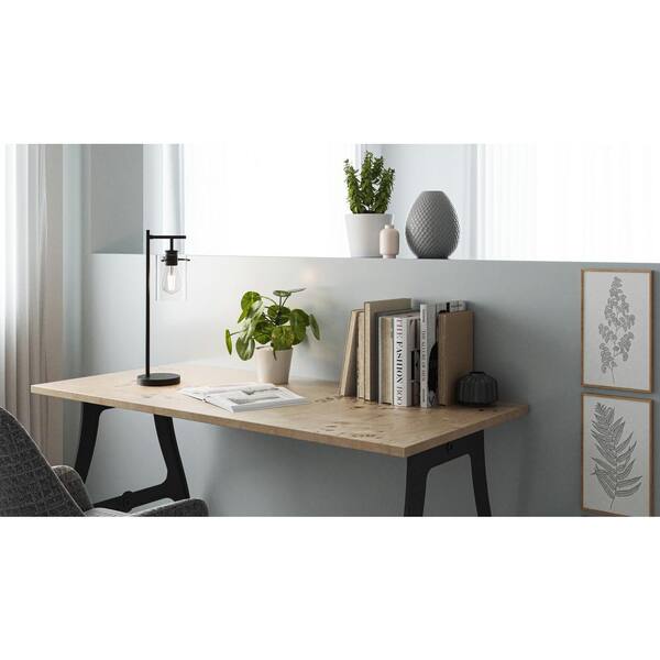 Regan 20 in. Matte Black Table Lamp with Clear Glass Shade