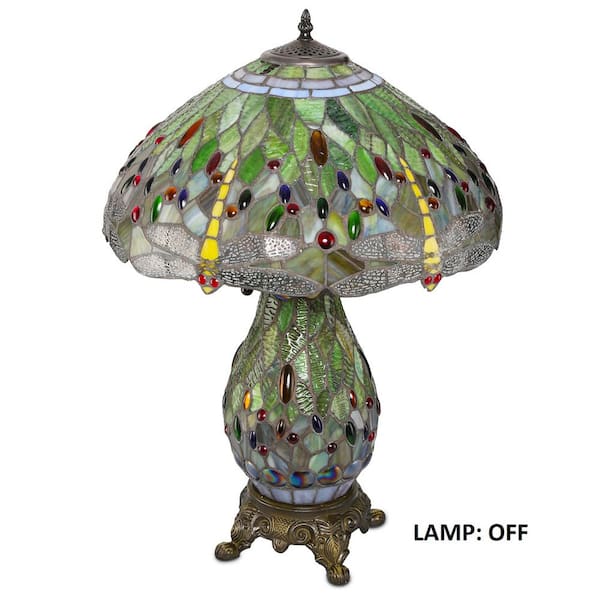 Tiffany Dragonfly 25 in. Bronze Table Lamp with Lit Base