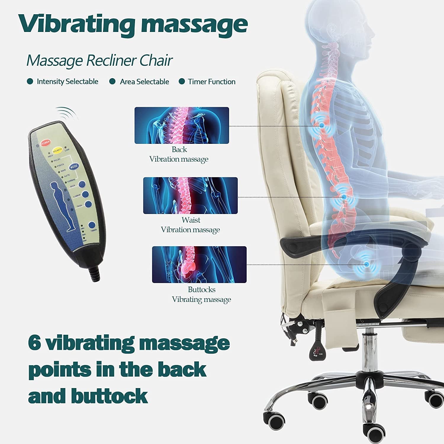 Mellcom Massage Office Chair, Pu Leather Executive Computer Gaming Chair, Beige