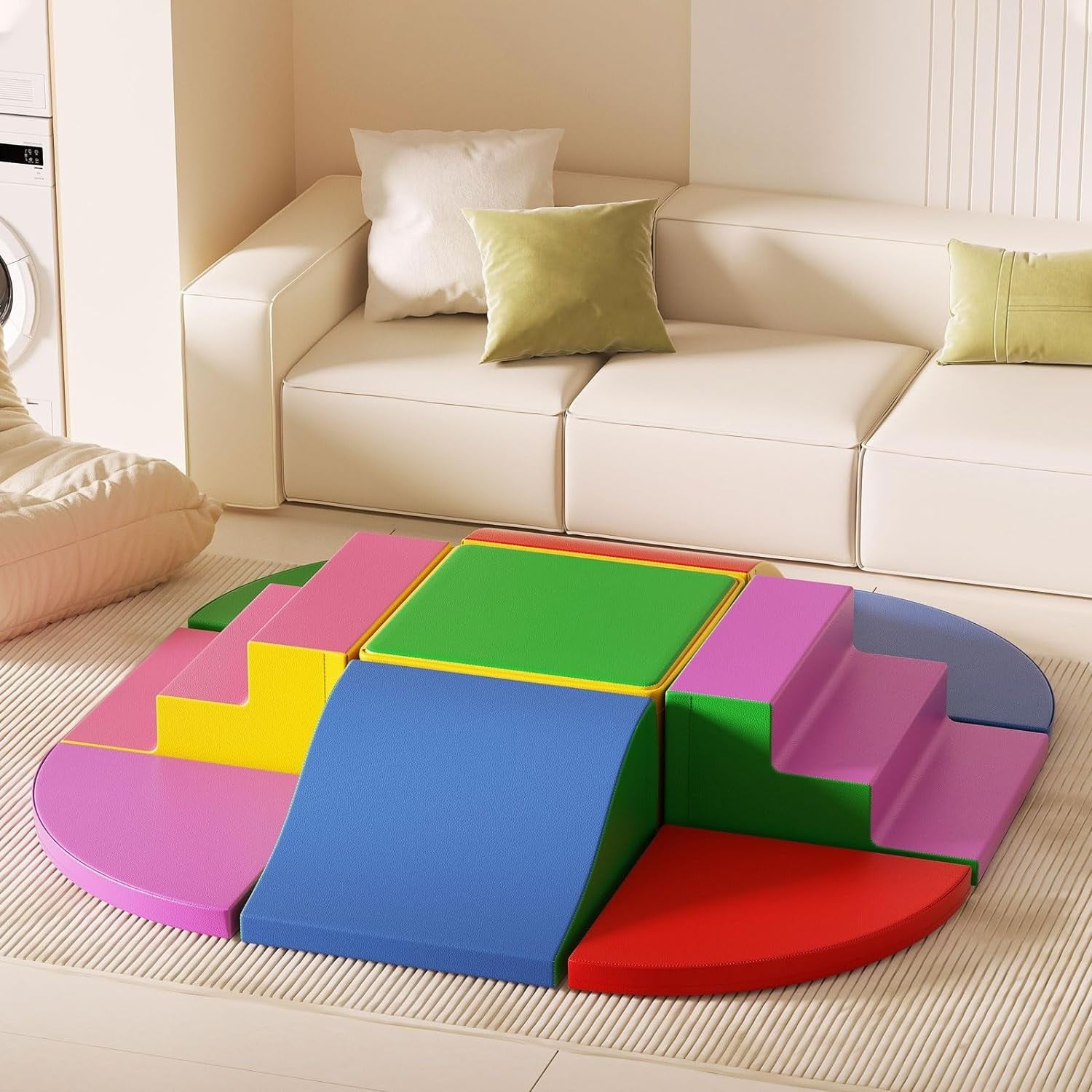 Foam Climbing Blocks for Toddlers, 9 Pieces Soft Play Climbing for Kids, Toddler Climbing Toys with Stair and Slide, Indoor Crawl and Climb Playset for Kids (Colorful)