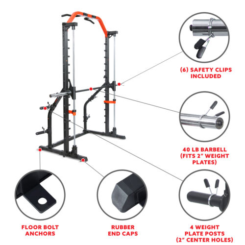 Sunny Health Fitness Premium Squat Smith Power Rack Pull Up Bar Machine XF920021