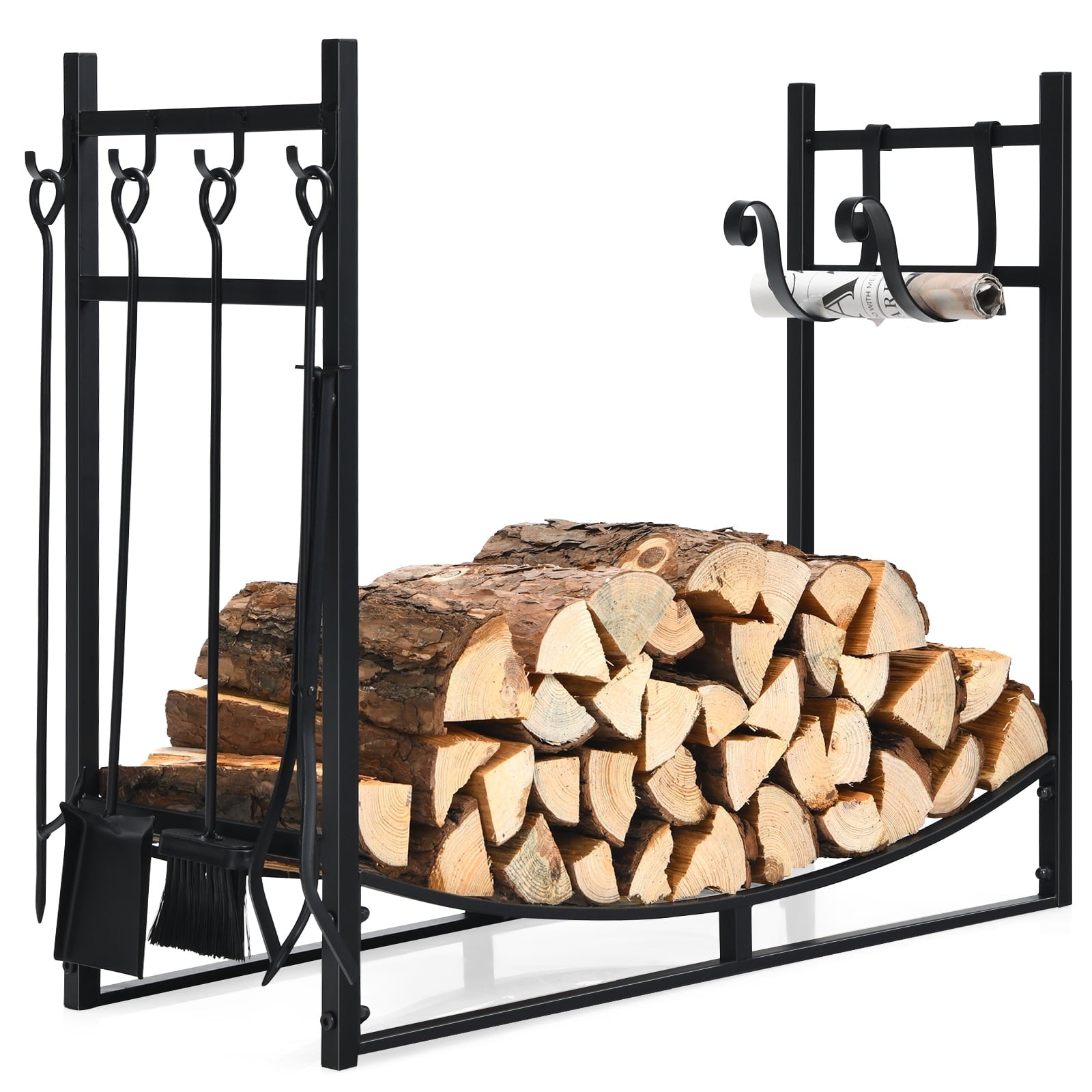 Topbuy 36” Firewood Rack with Tool Set 36” Fireplace Log Holder for Indoor&Outdoor Wood Stacker Lumbar Storage Organizer