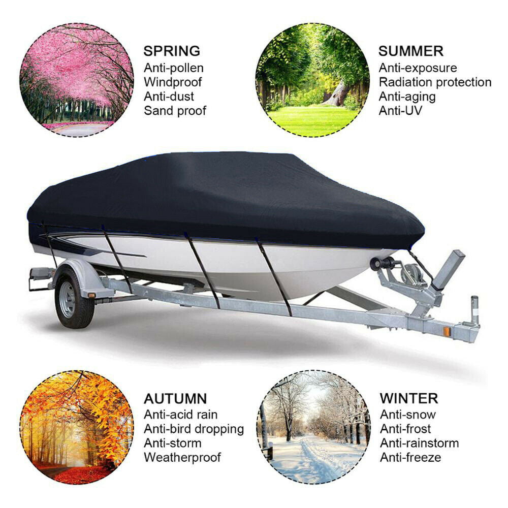 Waterproof Trailerable Runabout Boat Cover, Fit V-Hull Tri-Hull Fishing Ski Pro-Style Bass Boats Cover