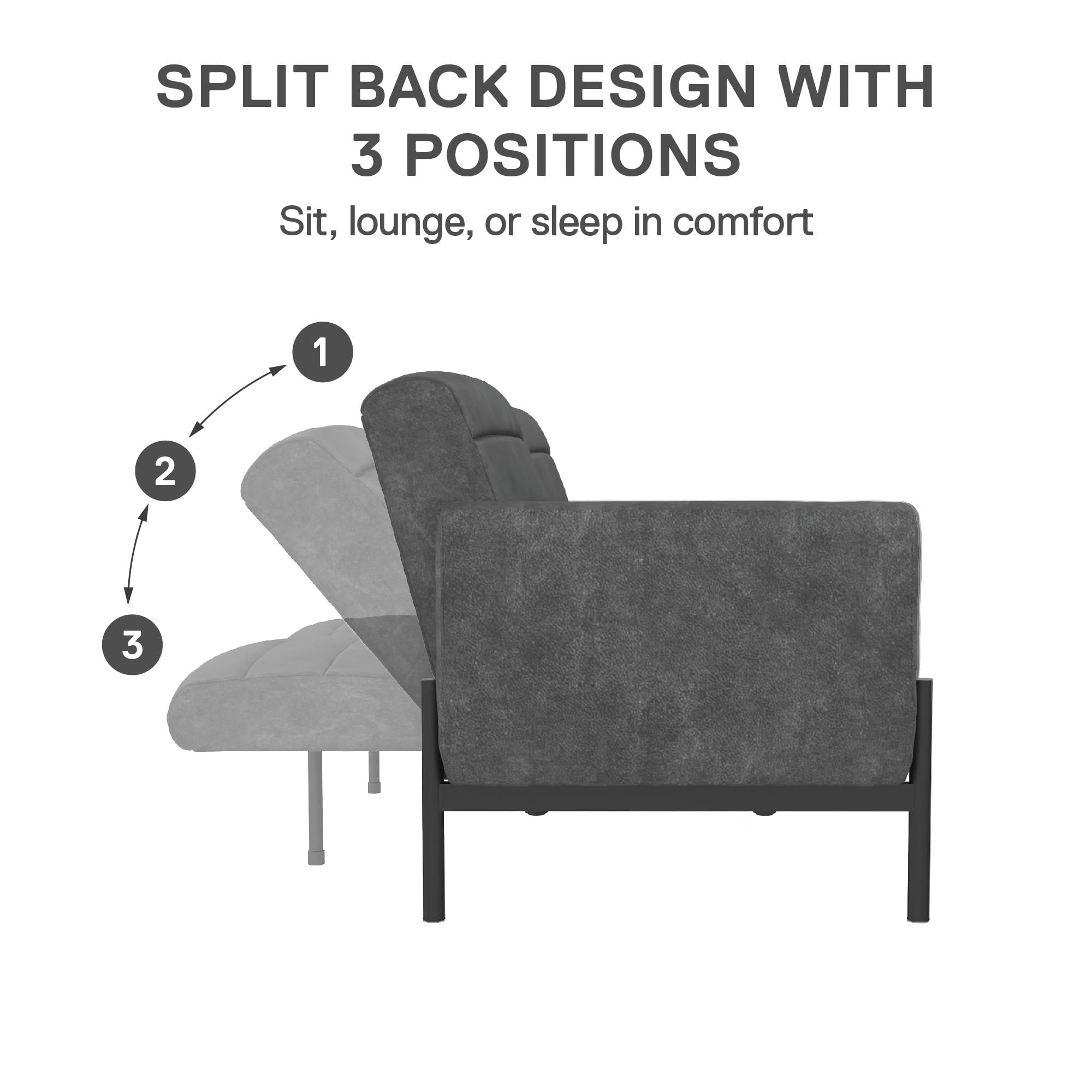 DHP Sadie Futon Sofa Bed and Couch Sleeper, Distressed Charcoal Black Faux Leather