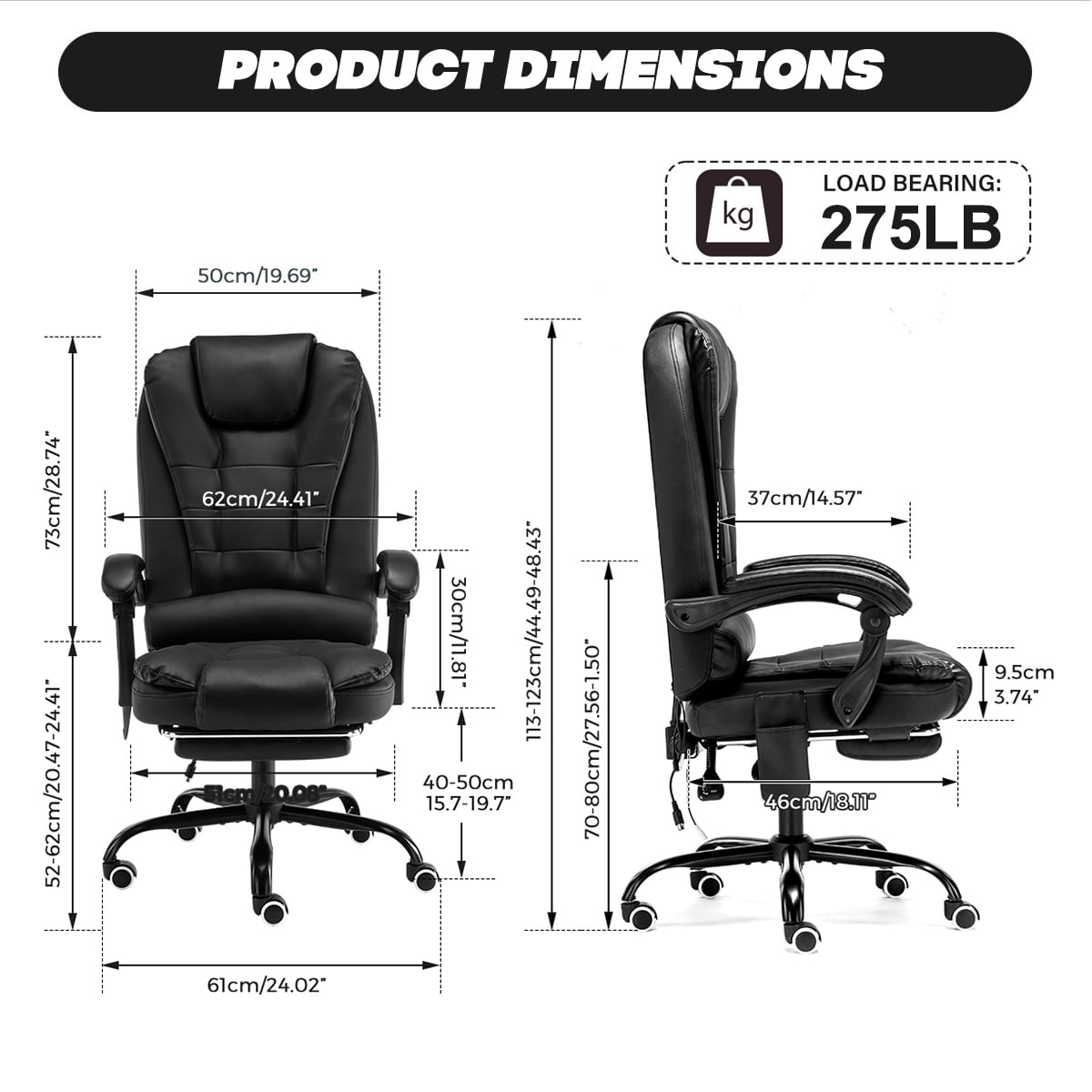 Massage Office Chair Ergonomic Executive Chair Office Gaming Chair with Adjustable Footrest and Linkage Armrest, Black
