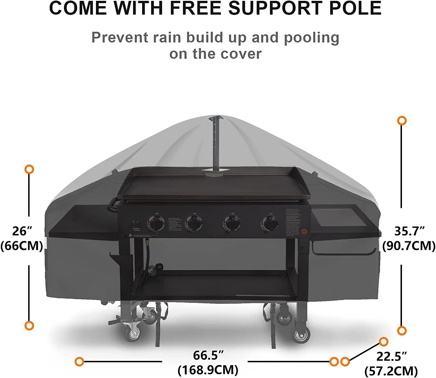 28 inch Griddle Cover for Blackstone, 600D Anti-Fade Waterproof Flat Top Grill Cover for Blackstone 28 inch Griddle Cooking Station with Single Shelf without Hood, Come with Support Pole, Black