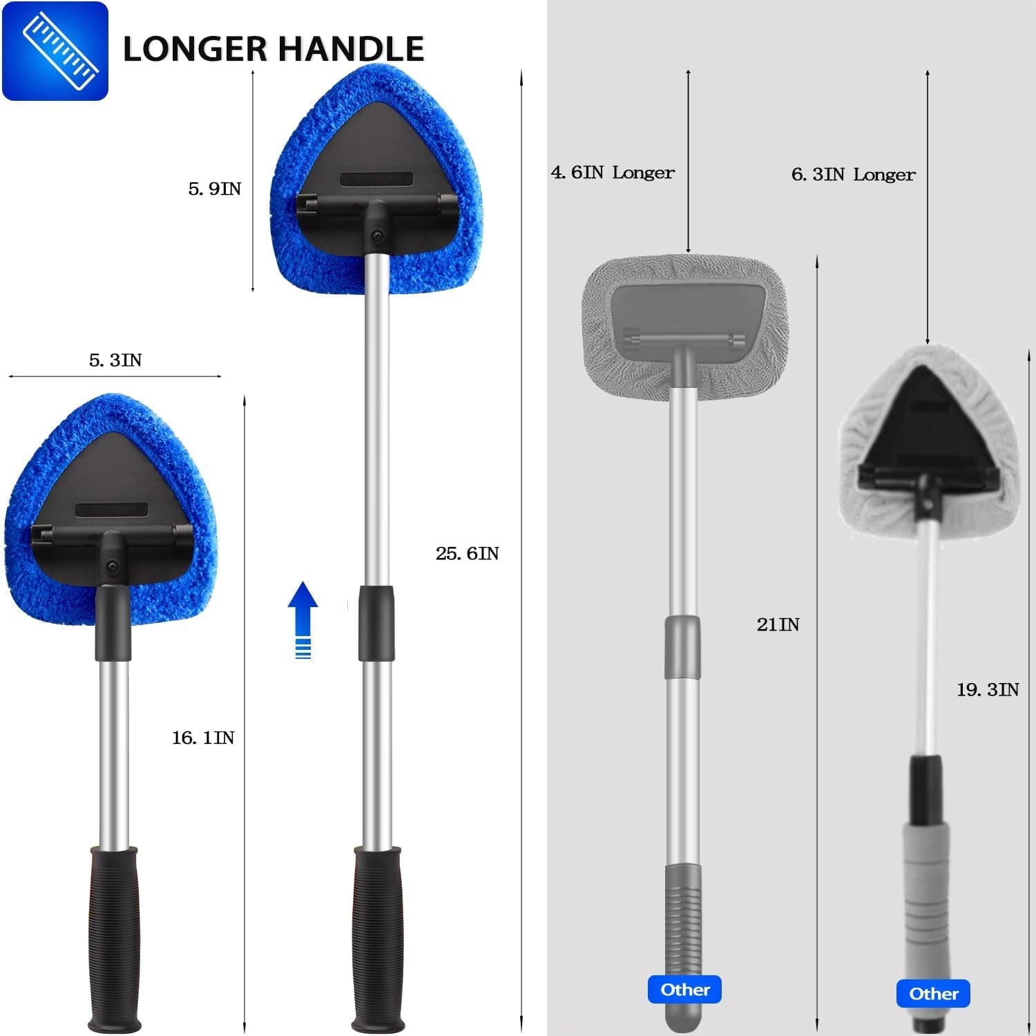 Walkfairy 25.6'' Extendable Longer Windshield Cleaning Tool, Stronger Absorbent Car Window Cleaner with 5 pcs Washable Pads and 2 pcs 60ml Spray Bottles Multifunctional Use Windshield Cleaner Tool Kit