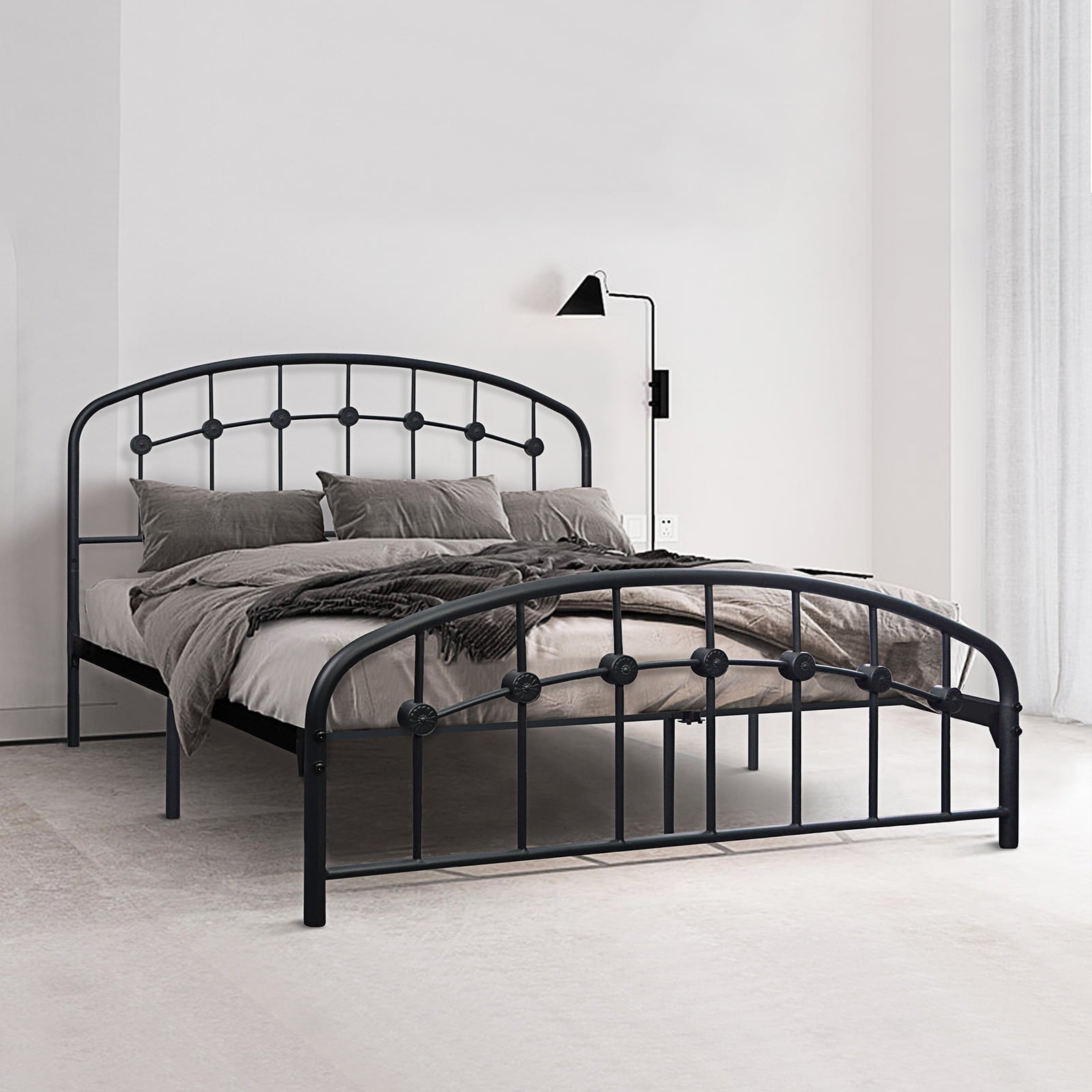 Voilamart Metal Queen Bed Frame Queen Size Bed Frame No Box Spring Needed with Vintage Headboard and Footboard Premium Steel 17 Slats Support Heavy Duty Platform Mattress Base, Matte Black