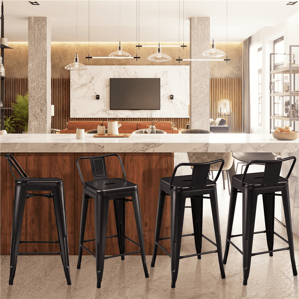 Easyfashion 26 Inch Metal Bar Stools with Backs, Black