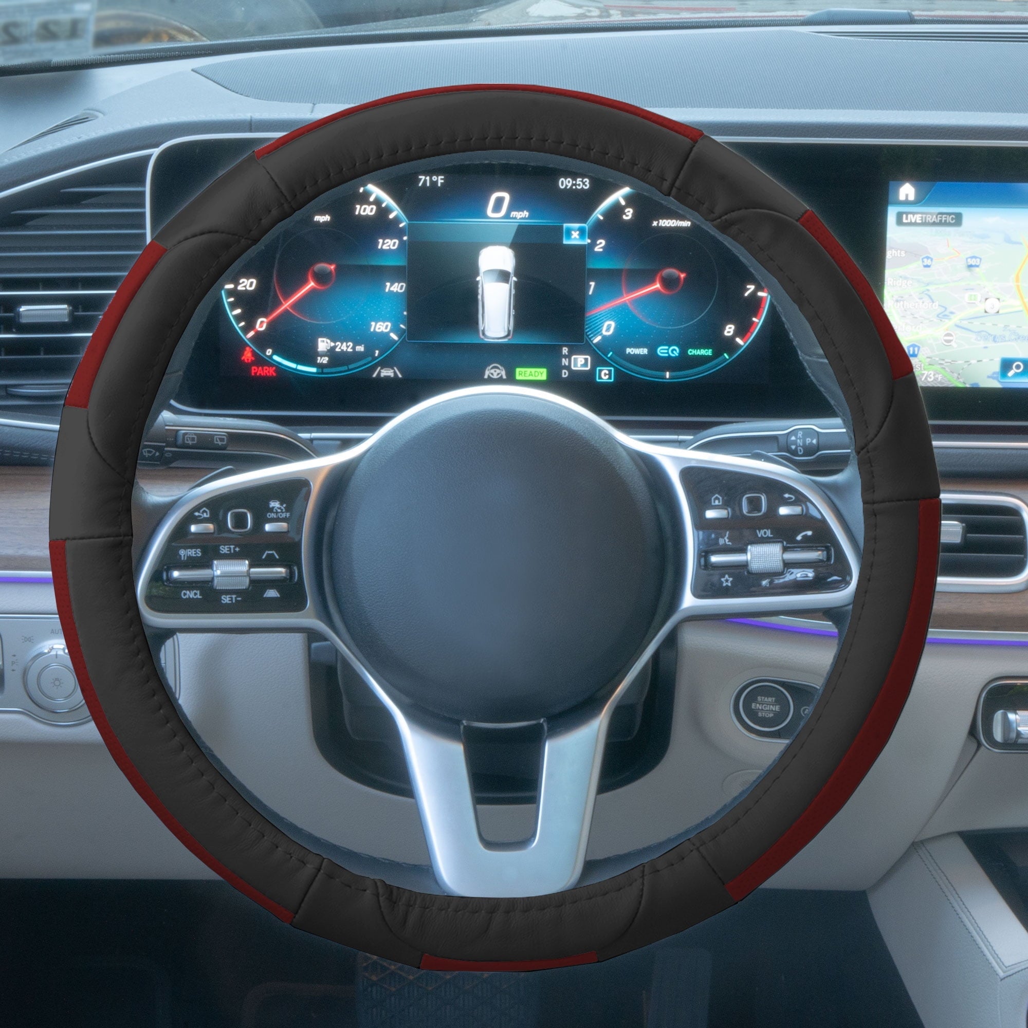 FH Group AFFH2002RED Red Deluxe Full Grain Authentic Leather Steering Wheel Cover With Air Freshener