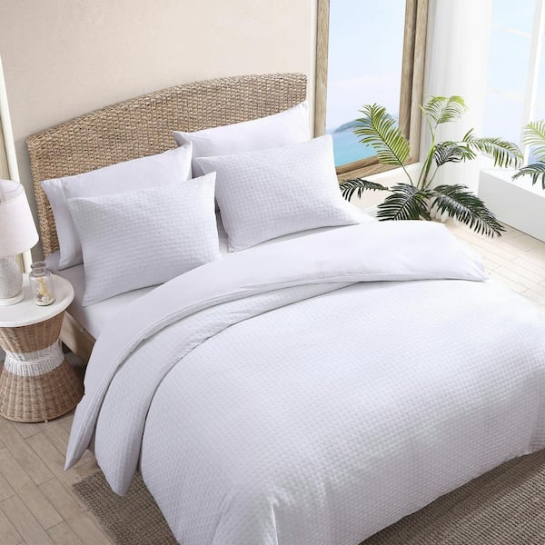 Basketweave Solid 3-Piece White Cotton King Comforter Set