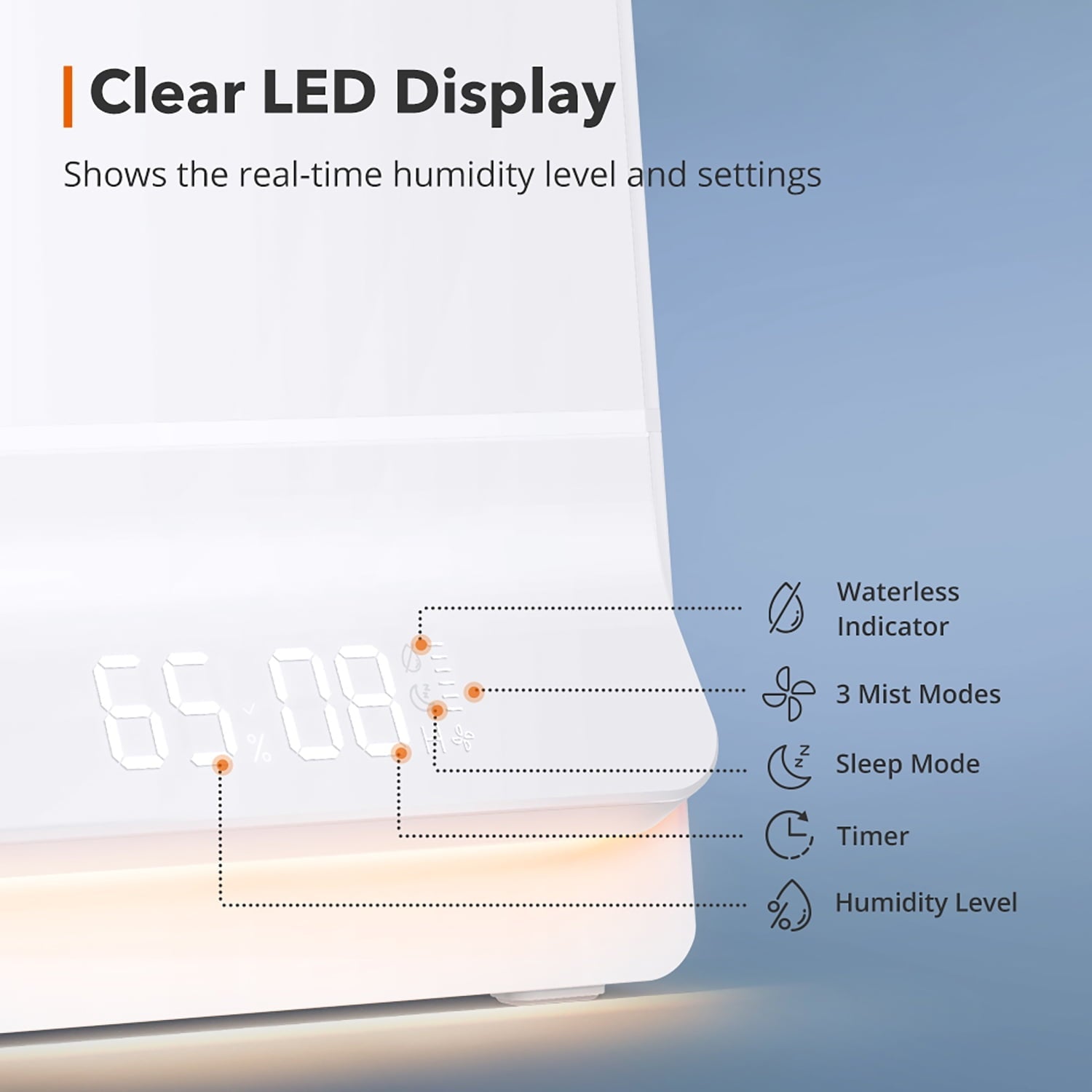 TaoTronics Humidifiers 6L Ultrasonic Cool Mist Humidifier with Humidistat, LED Display, Sleep Mode, 26dB Whisper Quiet, White