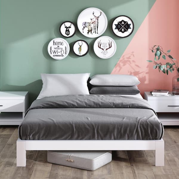 Arnav Full White Metal Platform Bed Frame