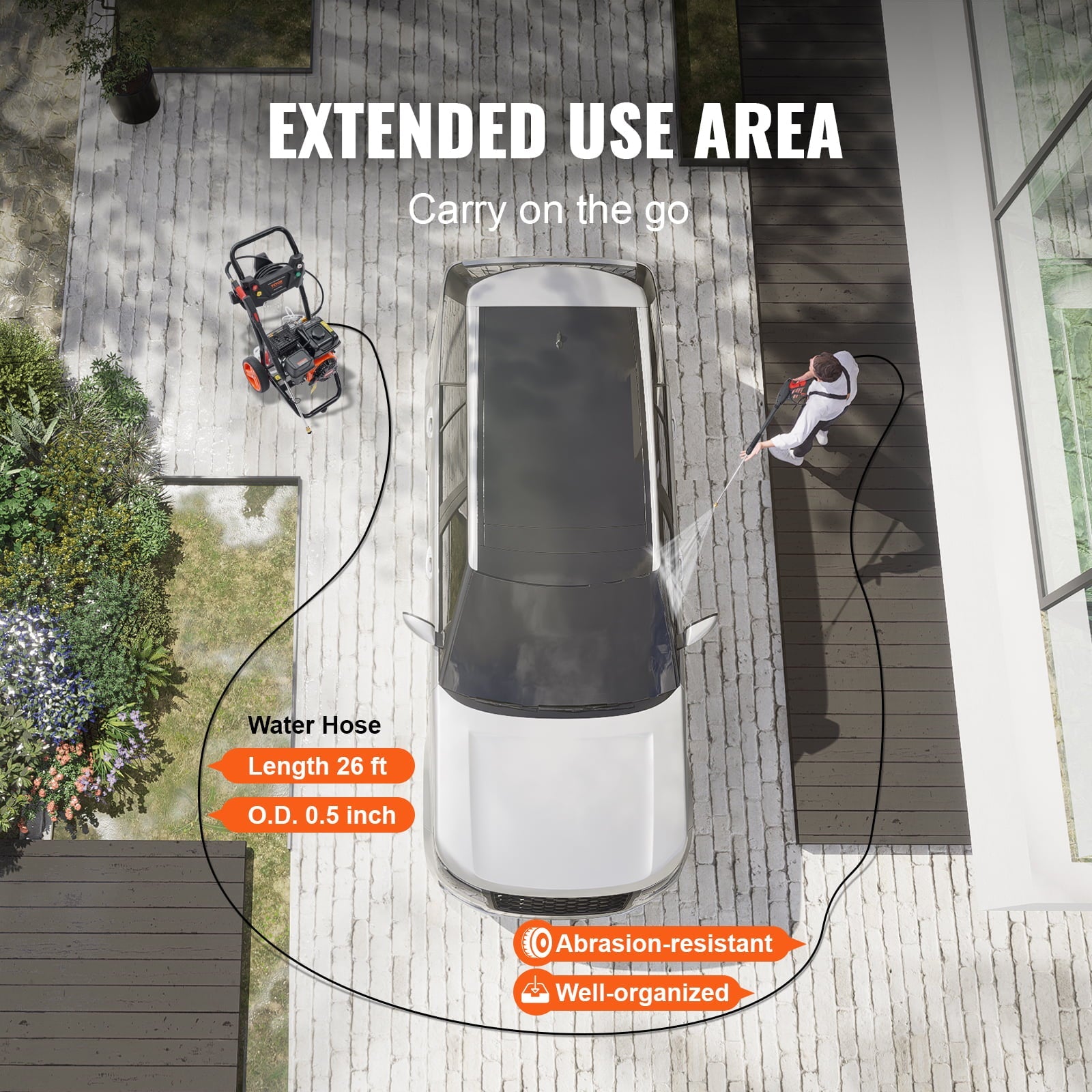 BENTISM 3400 PSI 2.6 GPM Gas Pressure Washer w/26 ft High Pressure Hose 5 Nozzles Gas Powered Washer