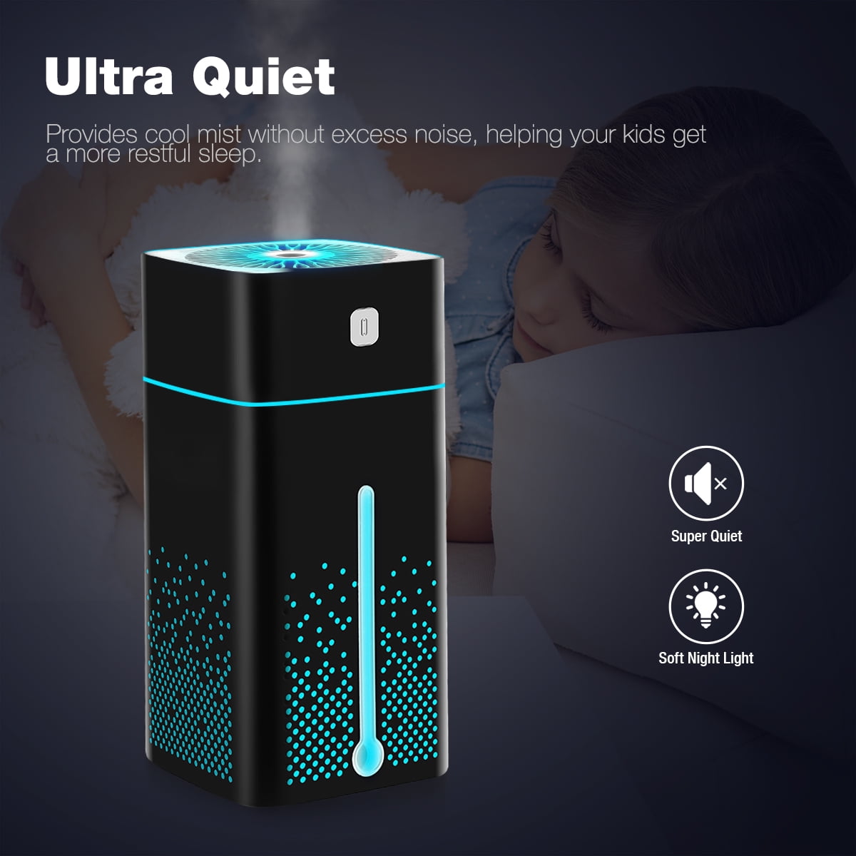 Portable 1000ML Air Humidifier USB Changing Cool Mist Diffuser for Home Car with 7 Color LED Light