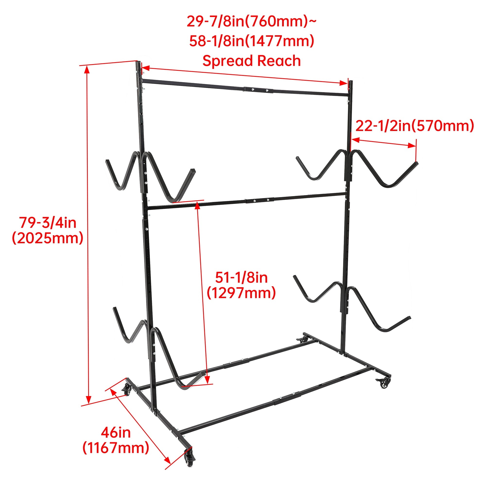 Kojem Freestanding Kayak Storage Rack Stand for 4 Kayak, SUP, Canoe, Paddle Board, Boat, Surfboard for Indoor, Outdoor, Garage, Shed, Dock w/Wheels