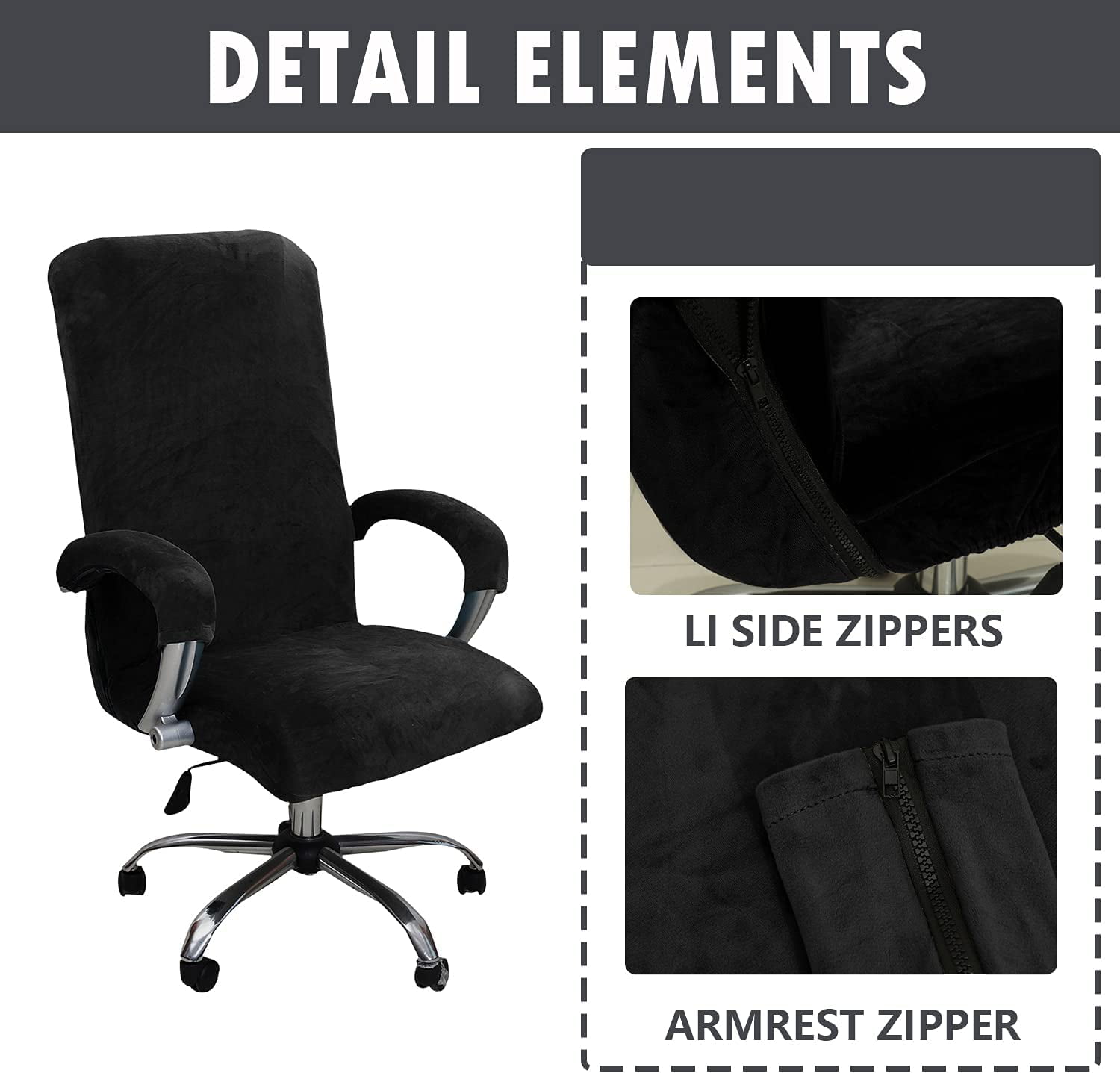 Velvet Office Chair Cover with Arm Covers Stretch Computer Desk Chair Covers Universal Boss Swivel Chair Covers Gaming Chair Covers (M,Black)