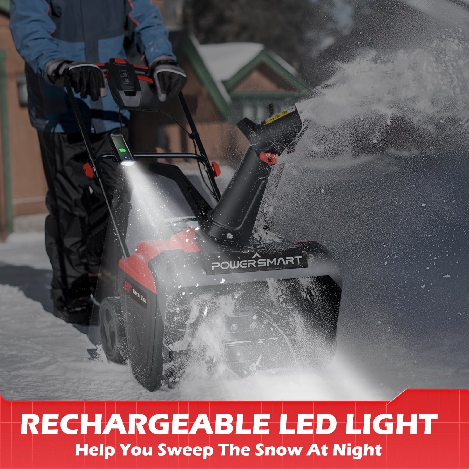 PowerSmart Electric Snow Blower, 21-inch 15 Amp Corded Single Stage Snow thrower with Rechargeable LED Light, DB5021LW