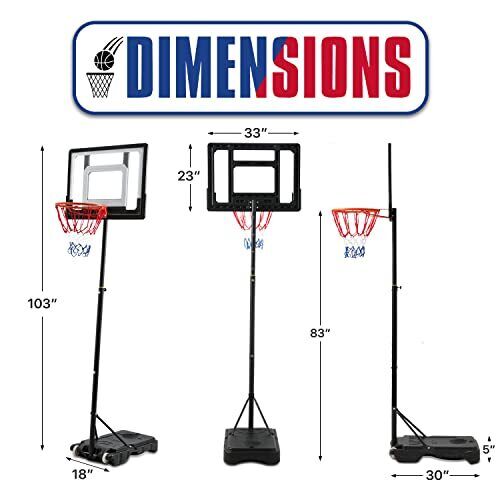 Portable Basketball Hoop Goal 5ft- 7ft Adjustable-Hei<wbr/>ght Stand with 33 Inch B...