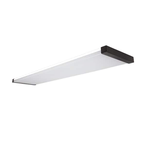 48 in. x 10 in. Matte Black Wood End Cap LED Flush Mount Ceiling Light 4200 Lumens 3000K 4000K 5000K Kitchen Office