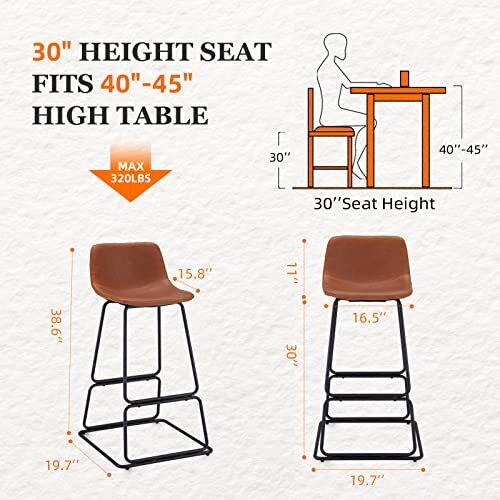 Bar Stools Set of 2, 30 inch Modern Bar Stools, Metal Bar Stools with Back, S...