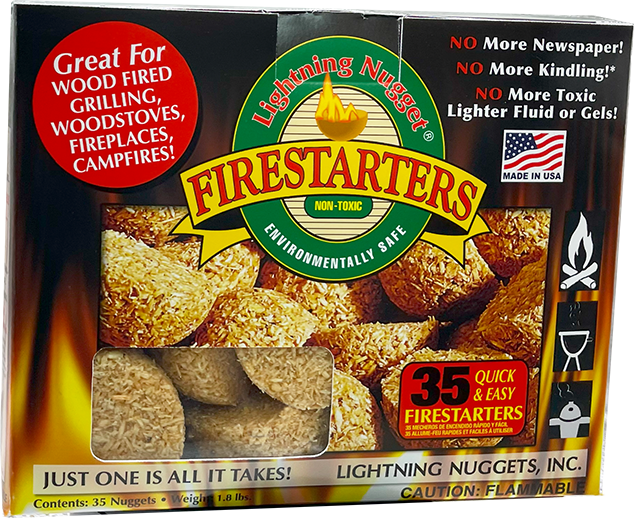 Lightning Nuggets - All Natural Fire Starters - Lightning Nugget 35 Count box with each nugget measuring 2 1/8