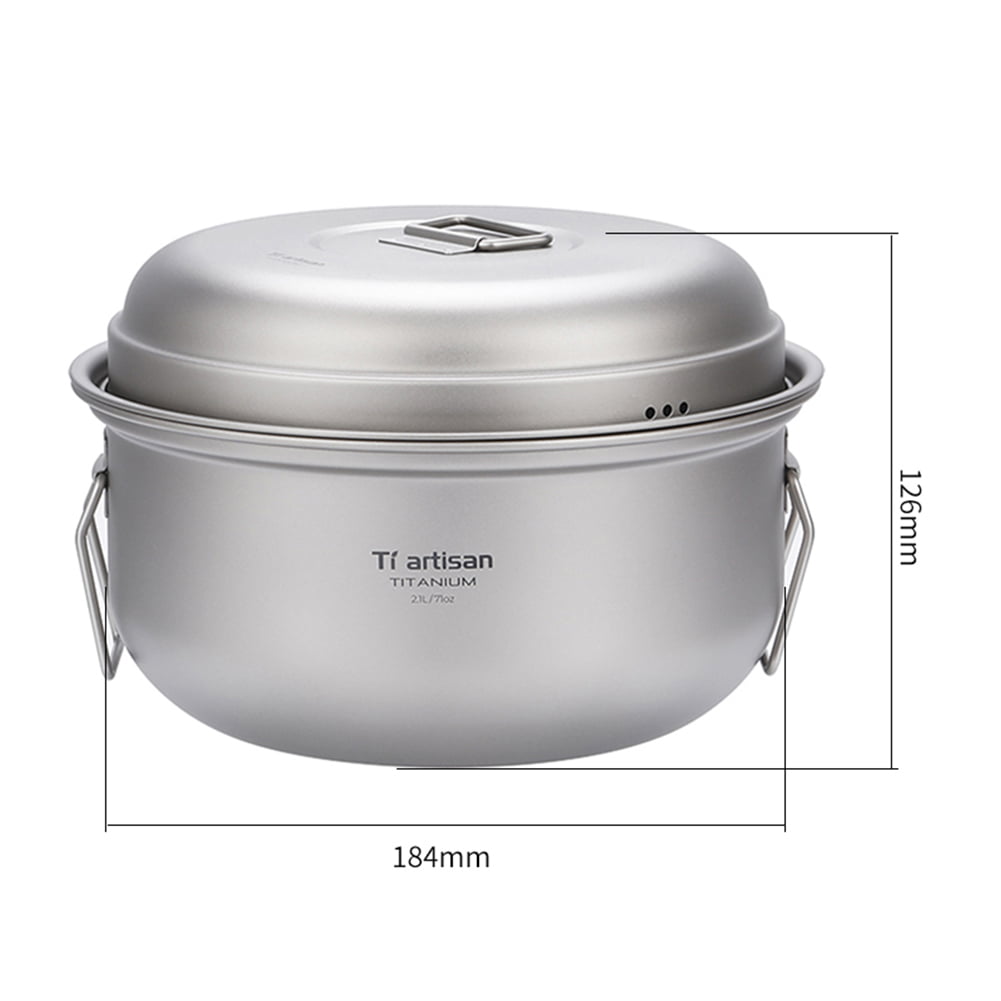 Outdoor Titanium Food Steamer Stock Pot Set Camping Soup Pot Pan Cooking Kit
