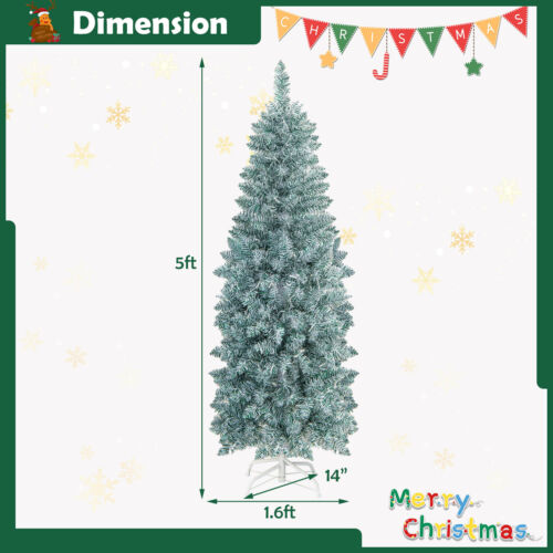 5 FT Pre-lit Christmas Tree Hinged Pencil Decoration 190 Multi-Color LED Lights