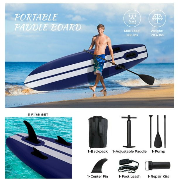 Arlopu 11ft Inflatable Stand Up Paddle Board 6'' Thick Non-Slip Deck W/ Aluminum Paddle, Leash, Backpack