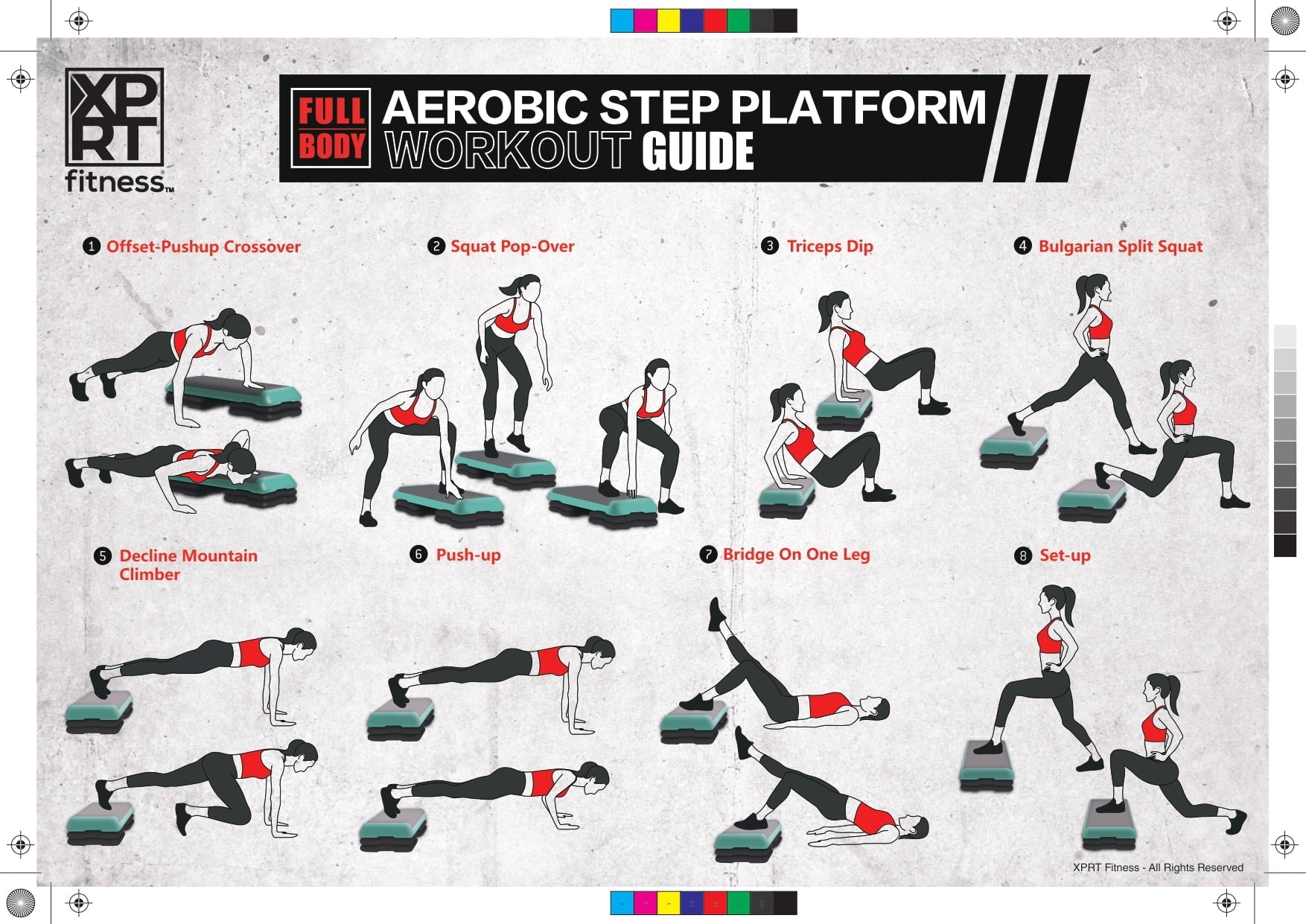 XPRT Fitness Aerobic Stepper 43’’ platform With 4 Risers Health Club Size Step Exercise - Green With Rubber cover