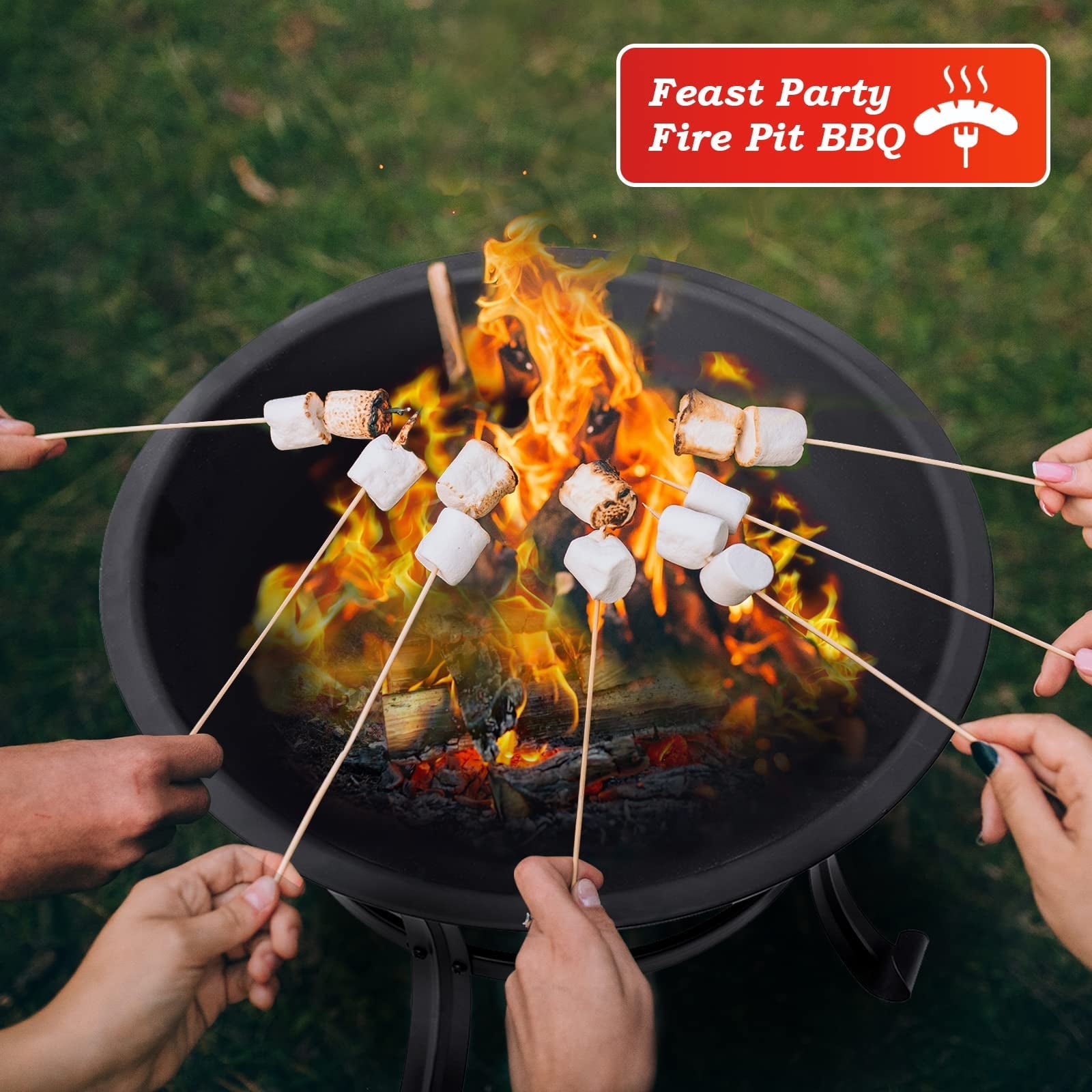 KingSo 22 inch Wood Burning Fire Pit for Camping Picnic Bonfire Patio Outside Backyard Garden Small Bonfire Pit Steel Firepit Bowl with Spark Screen, Log Grate, Poker