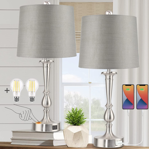 Set of 2 Touch Control Table Lamp with Dual USB Charging Ports Desk Lamps, 3-Way