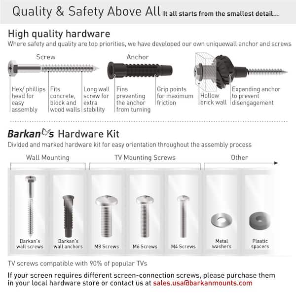 Barkan 13 in. x 90 in. Full Motion 4 Movement Extra Long and Stable Premium Flat/Curved TV Wall Mount Black