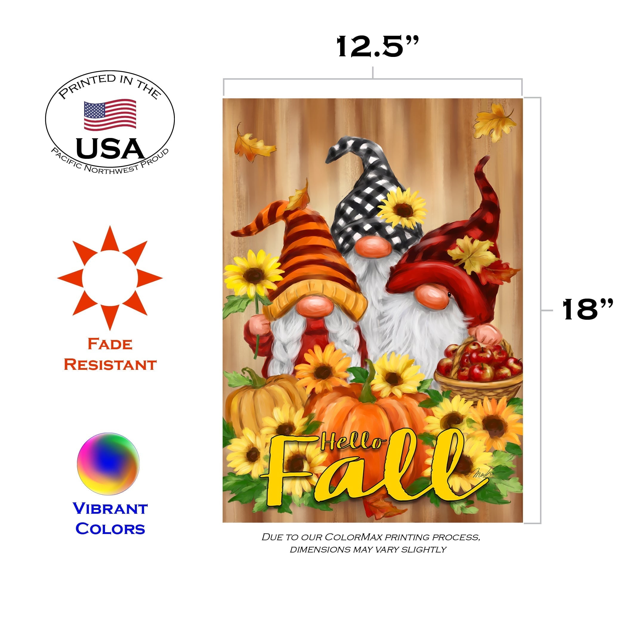 Toland Home Garden Hello Fall Gnomes Fall Garden Flag Double Sided 12x18 Inch