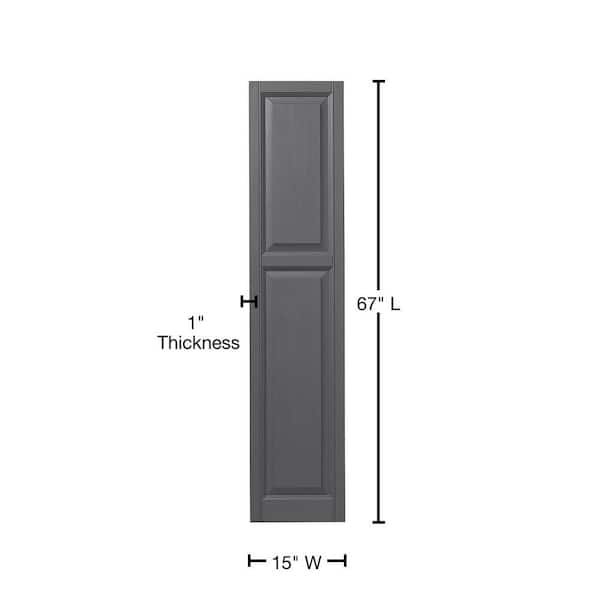 15 in. x 67 in. Cottage Style Raised Panel Polypropylene Shutters Pair in Gray