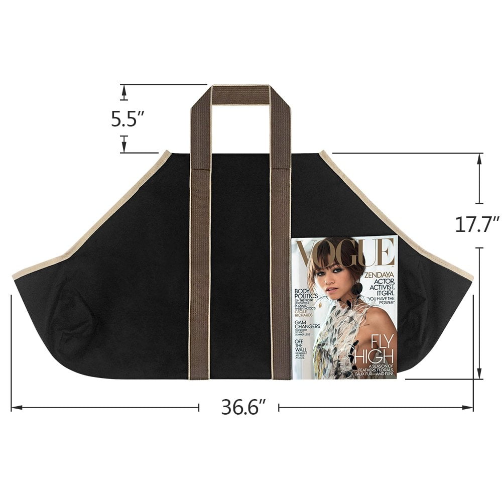 Amagabeli Large Firewood Log Carrier Canvas Tote Bag Indoor Fireplace Log Carrier Holders Woodpile Rack Fire Wood Carrying Outdoor Tubular Birchwood Stand by Hearth Stove Tools Set Basket Black