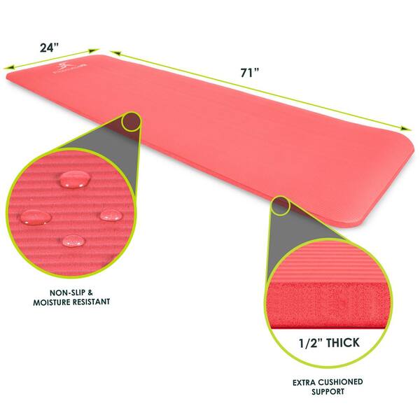 All Purpose Red 71 in. L x 24 in. W x 0.5 in. T Thick Yoga and Pilates Exercise Mat Non Slip (11.83 sq. ft.)