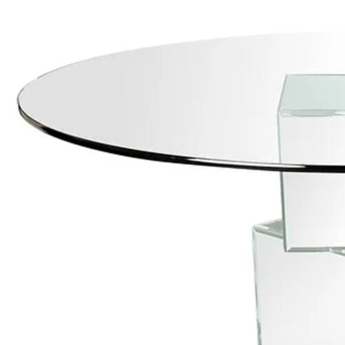 Dining Table With Round Glass Top, Silver And Clear- Saltoro Sherpi