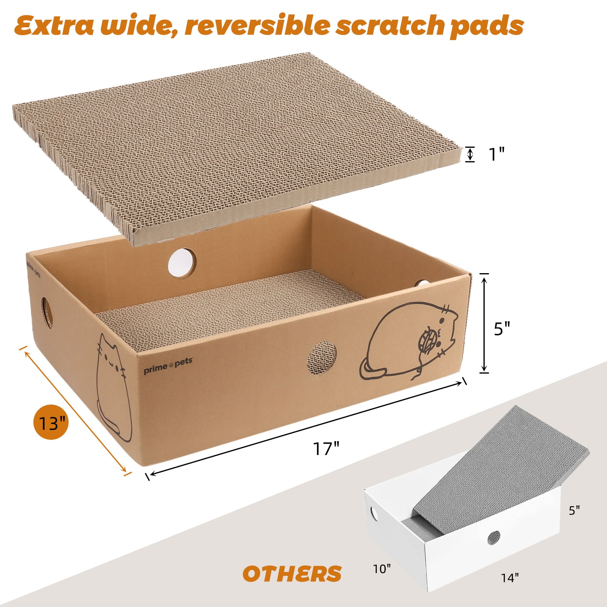 PrimePets XL Wide Cat Scratcher Cardboards with Box, 5 Pack Reversible Cat Scratch Pad