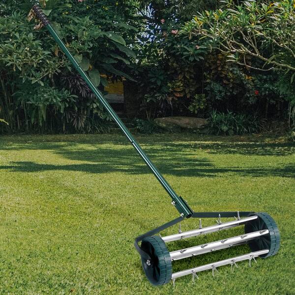 18 in. Garden Heavy-Duty Rotary Push Tine for Soil Aeration