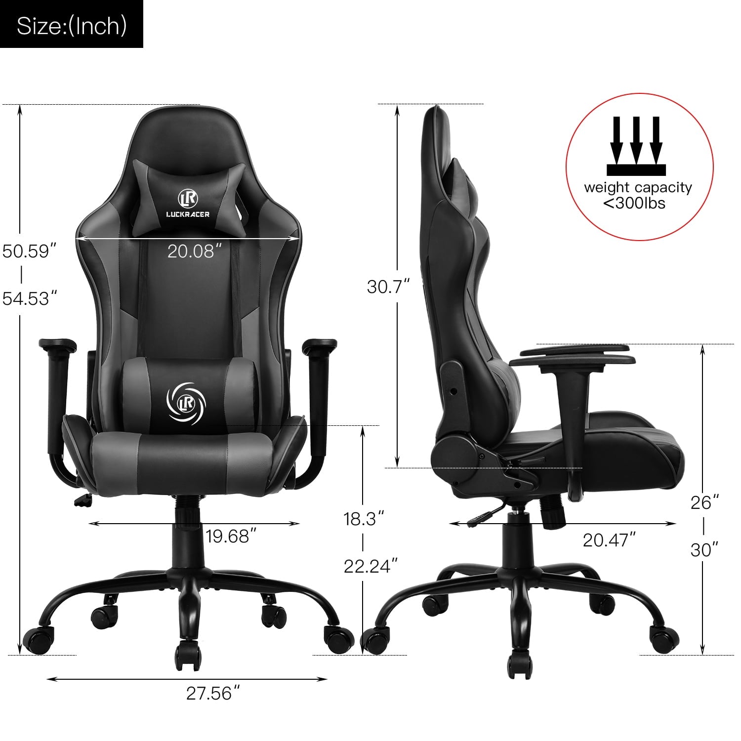 GTPOFFICE Gaming Chair With Massage Office Chair, Gray