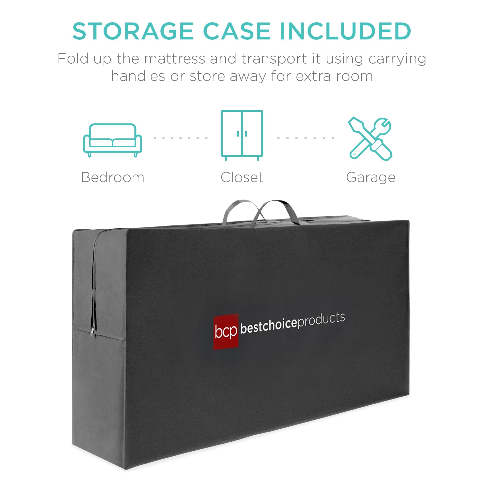 Choice Products 4in Thick Folding Portable Queen Mattress Topper w/ Carry Case, Plush Foam, Washable Cover