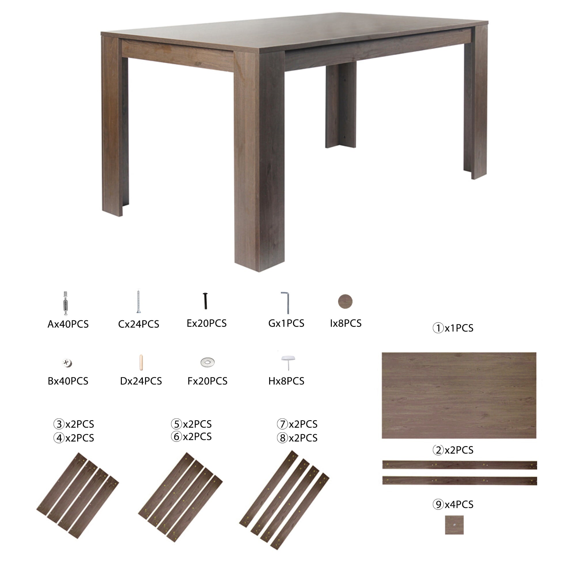 Leejay 59 inch Walnut Rectangular Kitchen Wood Dining Room Table