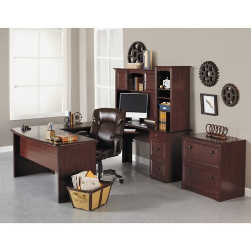 Realspace Broadstreet 65"W Contoured U-Shaped Desk, Cherry