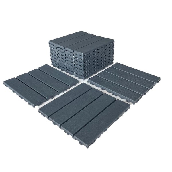 12 in. x 12 in. x 0.75 in. Outdoor Interlocking Polypropylene and Flooring Tiles in Dark Gray ( 44 Pack ) 44 sq. ft.