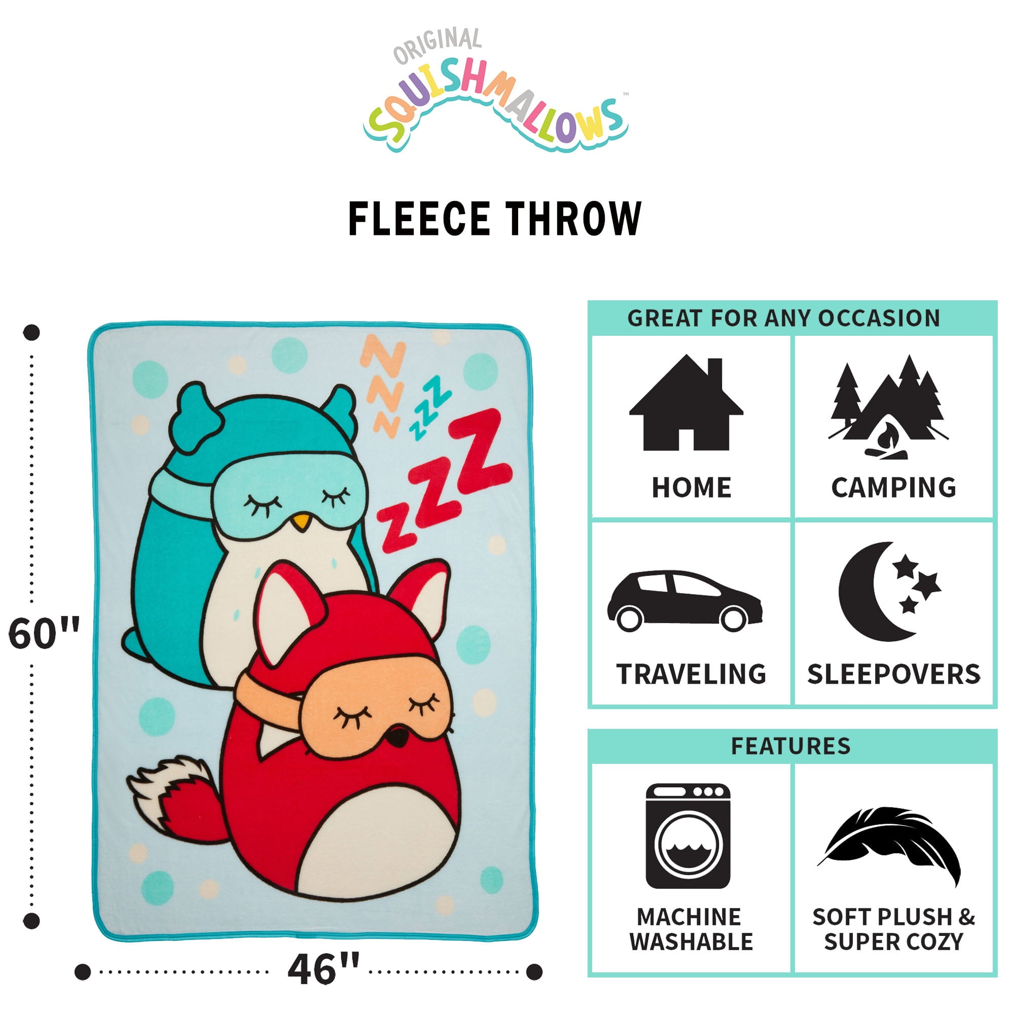 Squishmallows Fleece Throw Blanket, 46” x 60”