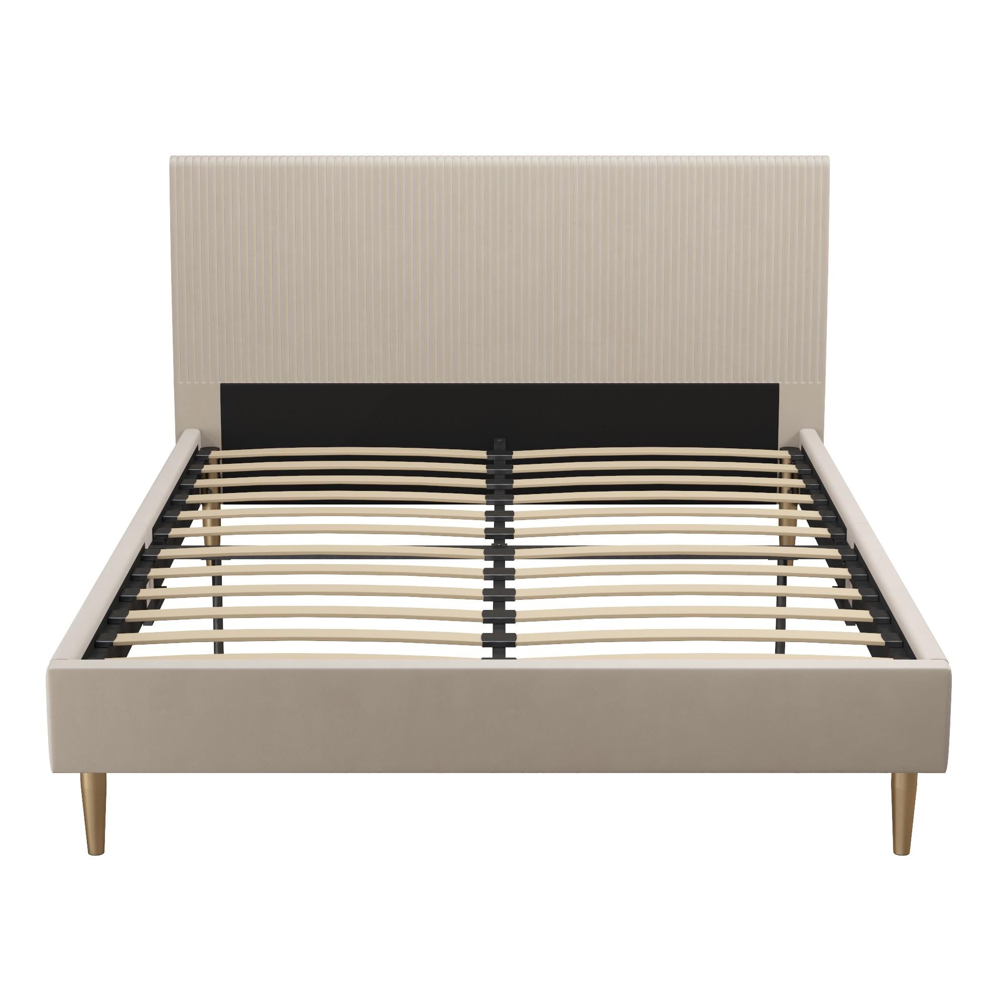 Mr. Kate Daphne Upholstered Bed with Headboard and Modern Platform Frame, Queen, Ivory Velvet