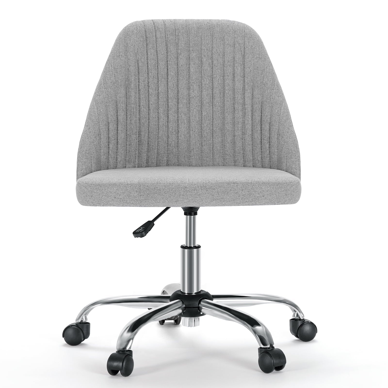 Mid-Back Vanity Chair, Adjustable Rolling Chair, Armless Cute Modern Task Chair for Office, Home, Study, Make Up, Small Space, Bedroom, Light Grey