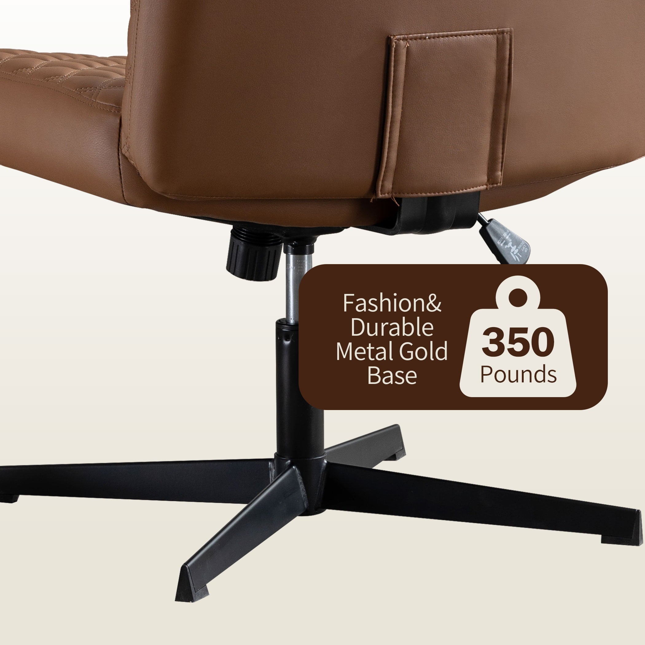 JONPONY Armless PU Leather Office Desk Chair,Cross Legged Home Office Chair No Wheels Heavy Duty Metal Base,120° Rocking Ergonomic PC Chair,Brown